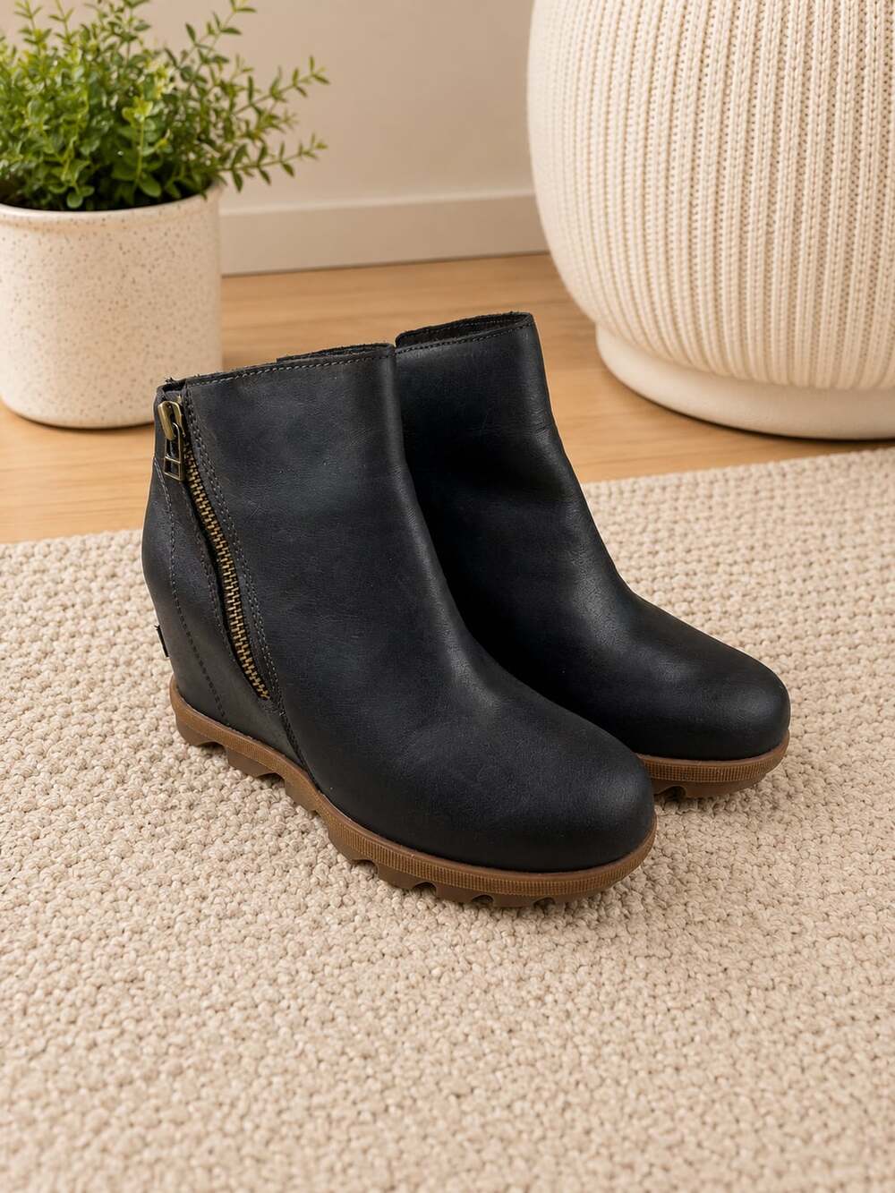 Sorel Joan of Arctic Wedge II Zip Boots Dark Brown Leather Waterproof Womens 6